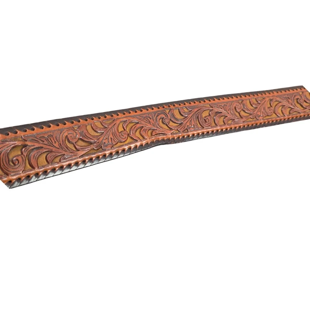 Vintage Tony Lama Tooled Leather Belt Size 40 Croc Embossed No Buckle Made USA